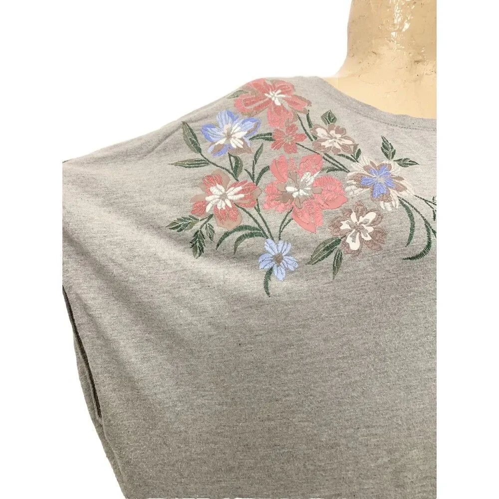 Lane Bryant Shirt Plus Size 22 24 60” Scoop Neck Short Sleeve Gray Floral Rayon - Picture 2 of 5